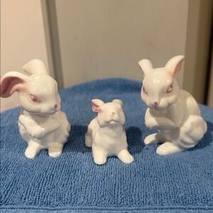 Set of 3 Napco Porcelain Bunny Figures, Made in Taiwan